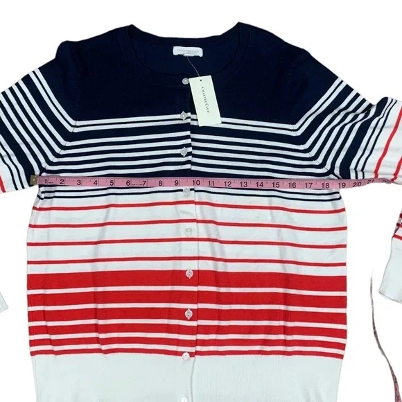 CHARTER CLUB: NWT Women's Striped Red, White, Blue Cardigan - Size Large - Picture 3 of 9